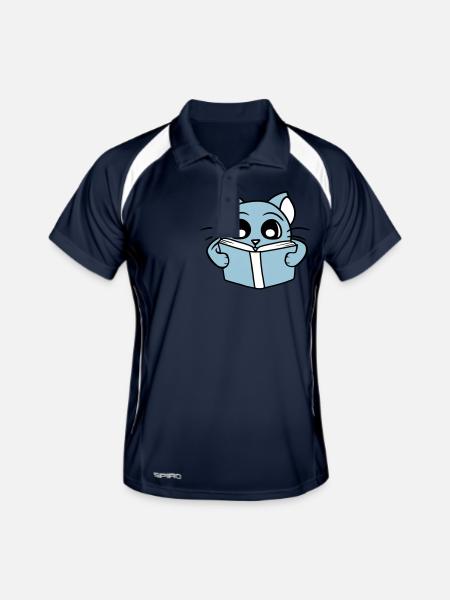 Nerd Katze Liest Roman Buch Schule Lesen Lernen - Männer Polo atmungsaktiv - Navy/Weiß - Vorne
