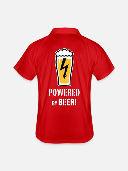 Powered By Beer! (Bier / Blitz / NEG) - Männer Polo atmungsaktiv - Rot/Weiß - Hinten