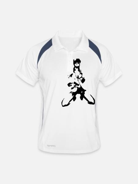 Frau mit Waffe - Männer Polo atmungsaktiv - Weiß/Navy - Vorne