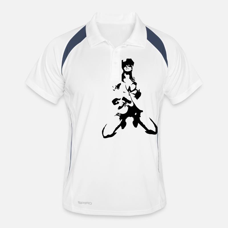 Frau mit Waffe - Männer Polo atmungsaktiv - Weiß/Navy