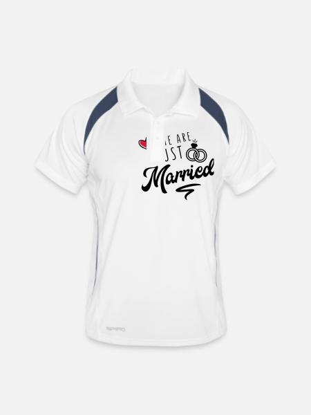 we are just married - Männer Polo atmungsaktiv - Weiß/Navy - Vorne