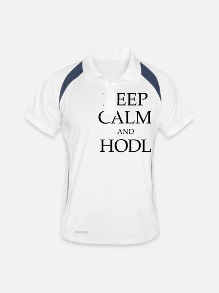 Gardez le calme et Hodl! - Polo respirant Homme - blanc/marine - Devant