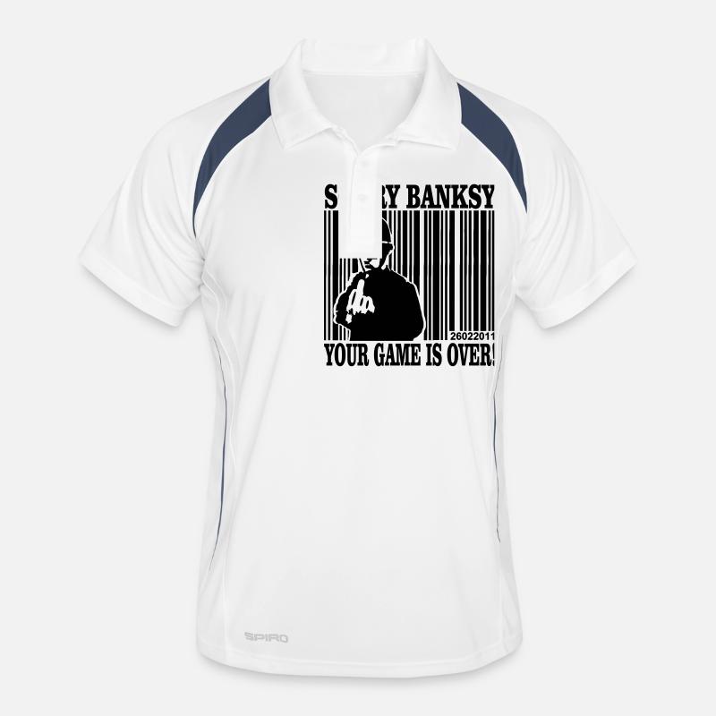 banksy is game over - Männer Polo atmungsaktiv - Weiß/Navy