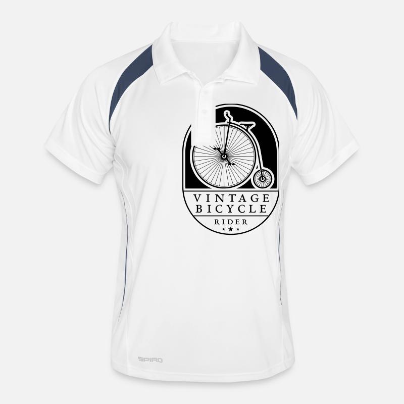 Vintage Bicycle Rider, Black on Light, Penny farthing - Men's Polo breathable - white/navy