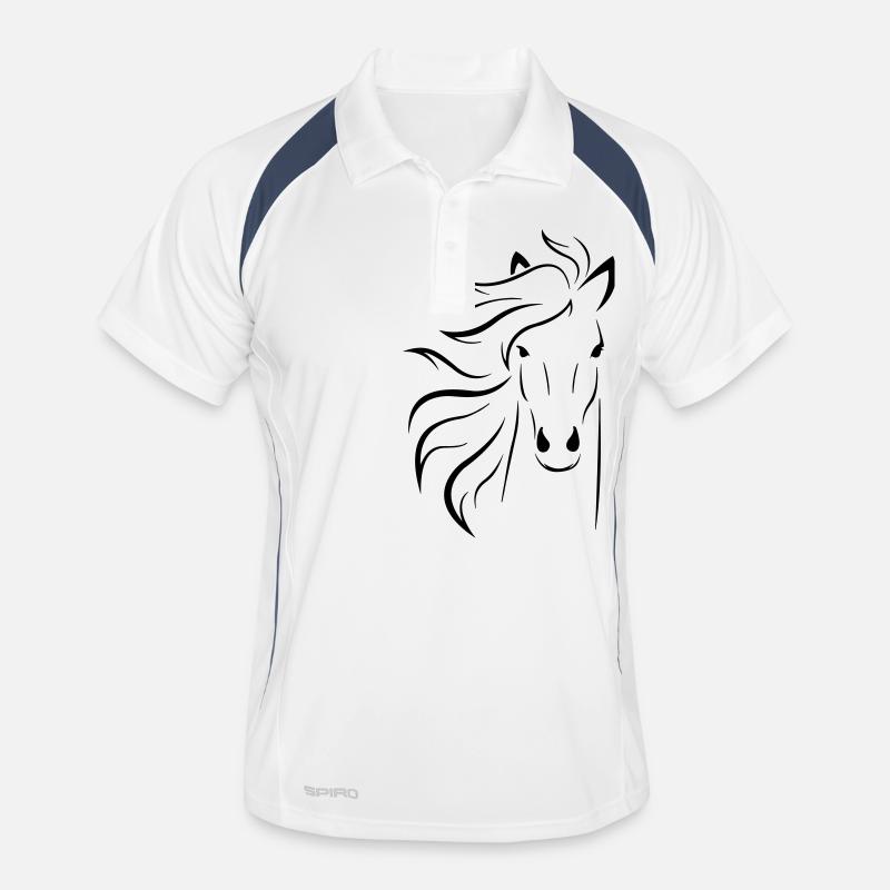 Pferd - Männer Polo atmungsaktiv - Weiß/Navy