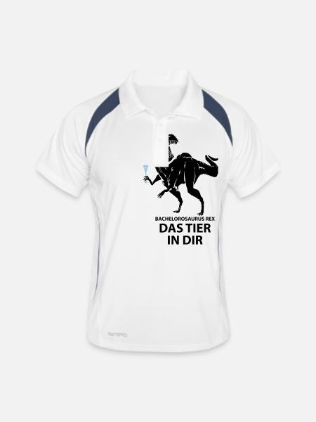 Party Saurus - Männer Polo atmungsaktiv - Weiß/Navy - Vorne