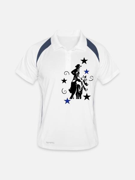 Westernreiterin mit Pferd Silhouette - Männer Polo atmungsaktiv - Weiß/Navy - Vorne