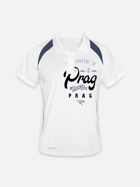 prag happens stays - Männer Polo atmungsaktiv - Weiß/Navy - Vorne