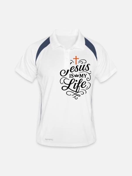 Jesus mein Leben Glaube - Männer Polo atmungsaktiv - Weiß/Navy - Vorne