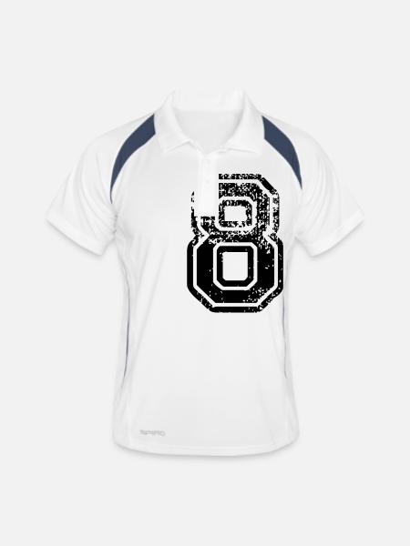 8 - Nummer - Männer Polo atmungsaktiv - Weiß/Navy - Vorne