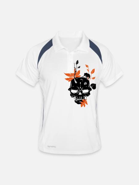 Bast - toter Schädel und Bär und Ahorn - Männer Polo atmungsaktiv - Weiß/Navy - Vorne