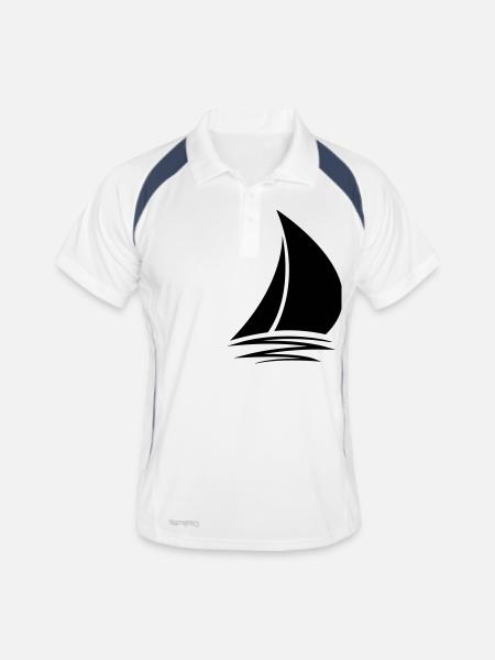 voile logo conception bateau à voile navire club m - Polo respirant Homme - blanc/marine - Devant