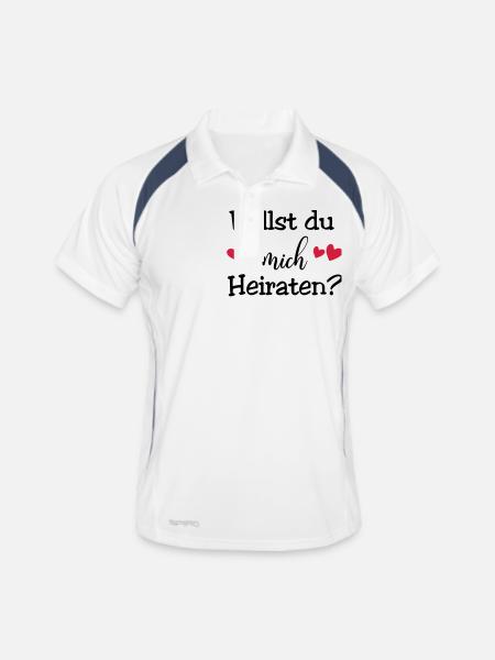Willst du mich Heiraten - Männer Polo atmungsaktiv - Weiß/Navy - Vorne