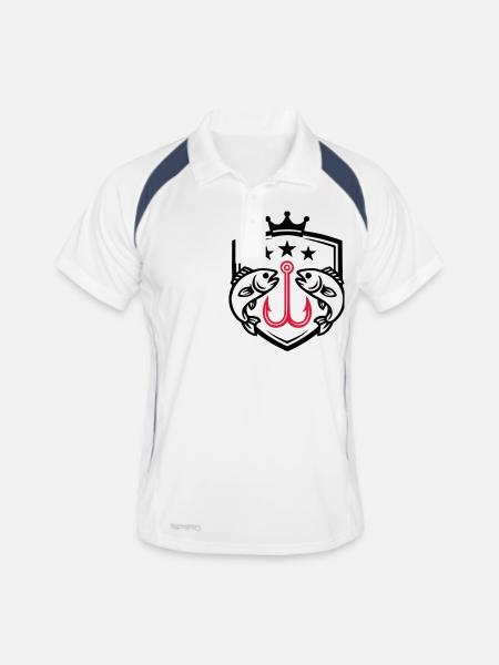 Angelhaken Fische Symbol - Männer Polo atmungsaktiv - Weiß/Navy - Vorne