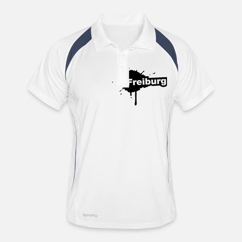 Freiburg Splatter - Männer Polo atmungsaktiv - Weiß/Navy