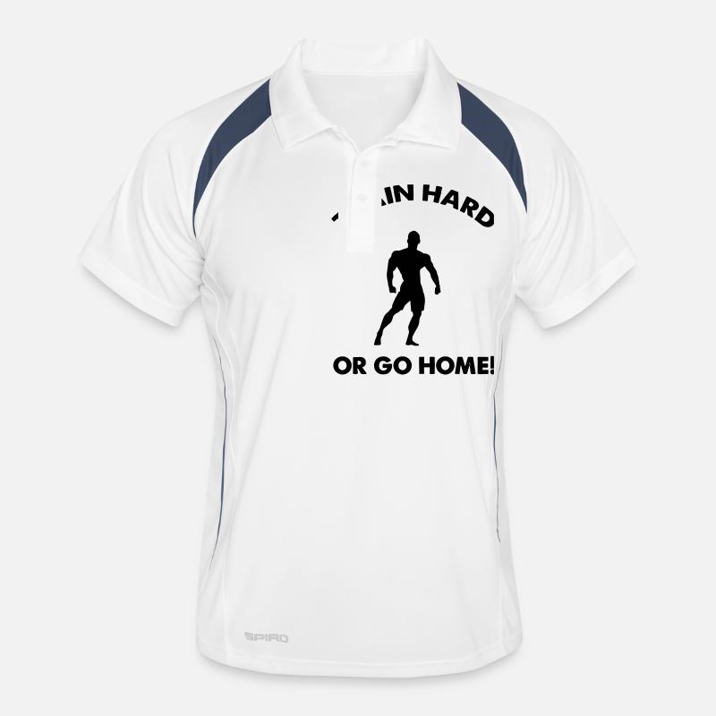 train hard go home - Männer Polo atmungsaktiv - Weiß/Navy
