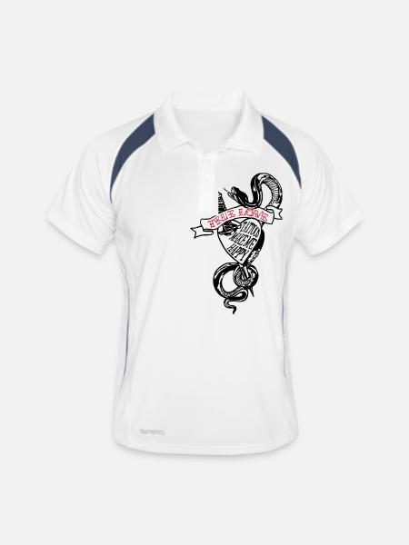 TRUE LOVE - Männer Polo atmungsaktiv - Weiß/Navy - Vorne