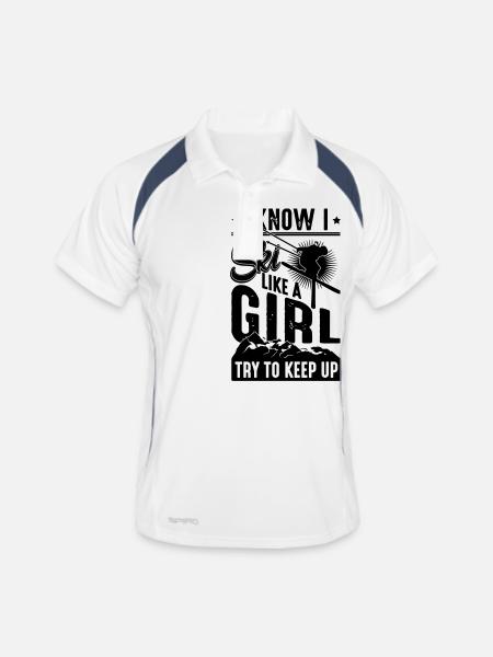 Ski like a girl -Try to keep up- Ski fahren Humor - Männer Polo atmungsaktiv - Weiß/Navy - Vorne