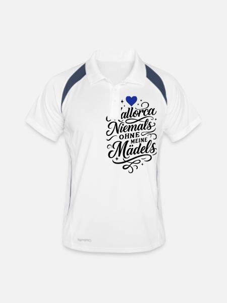 Mallorca Mädels Urlaub - Männer Polo atmungsaktiv - Weiß/Navy - Vorne