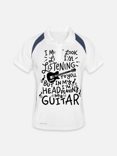 In my Head playing my Guitar Gitarre Gitarrist - Männer Polo atmungsaktiv - Weiß/Navy - Vorne