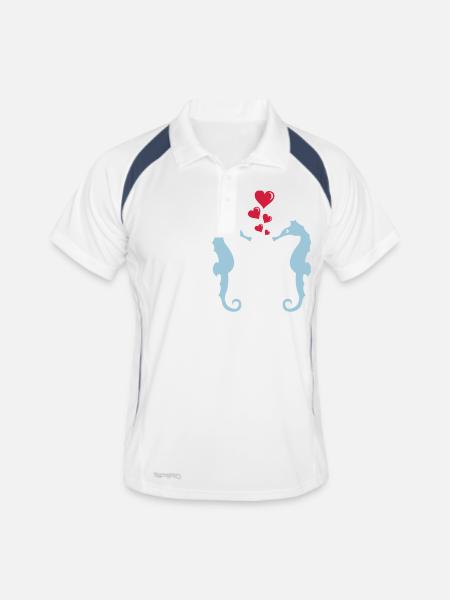 seepferdchen_in_love_001 - Polo respirant Homme - blanc/marine - Devant