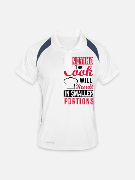 annoying the cook will result in small portions - Männer Polo atmungsaktiv - Weiß/Navy - Vorne