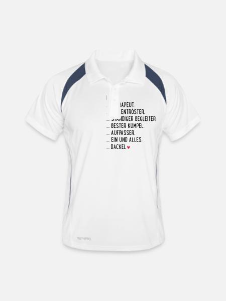 Dackel - Männer Polo atmungsaktiv - Weiß/Navy - Vorne
