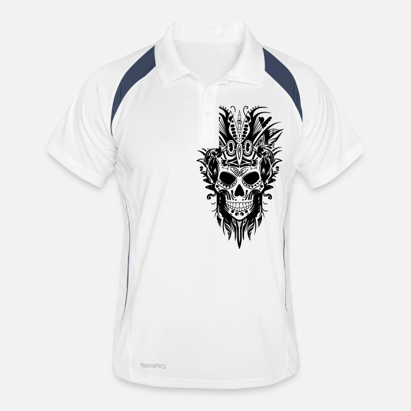 Skelett Tattoo Kopf - Männer Polo atmungsaktiv - Weiß/Navy