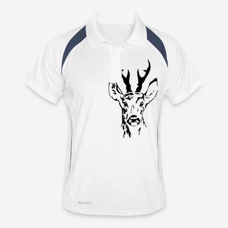 Rehbock - Hirsch - Deer - Männer Polo atmungsaktiv - Weiß/Navy
