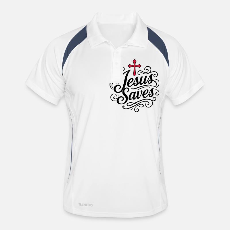 Jesus Rettet - Männer Polo atmungsaktiv - Weiß/Navy