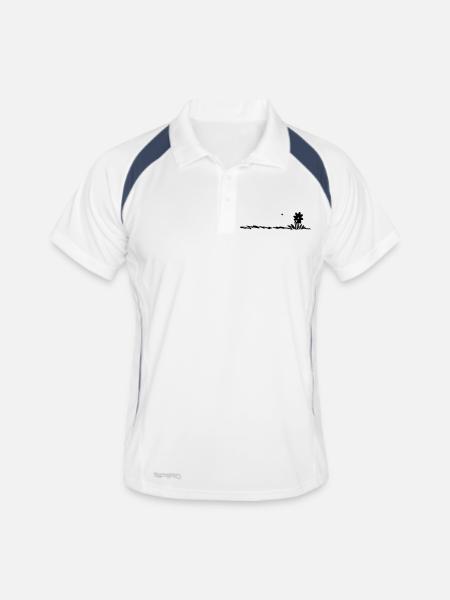 Cartoon Flower on grass - Männer Polo atmungsaktiv - Weiß/Navy - Vorne