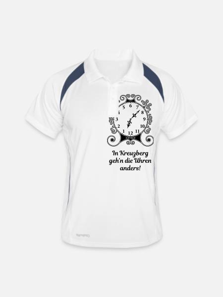 In Kreuzberg geh'n die Uhren anders! (Berlin) - Männer Polo atmungsaktiv - Weiß/Navy - Vorne