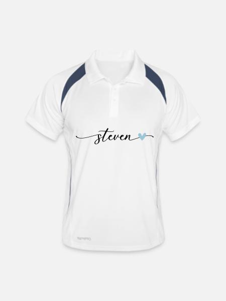 Steven Name Kalligrafie Schrift - Männer Polo atmungsaktiv - Weiß/Navy - Vorne