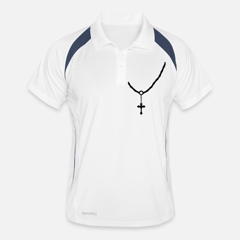 kreuzkette 01 - Männer Polo atmungsaktiv - Weiß/Navy