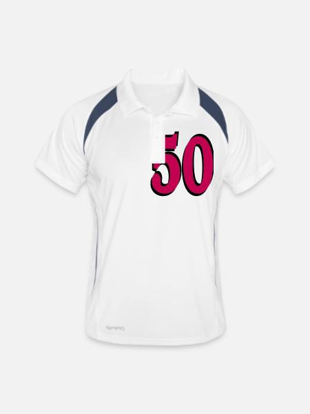 50 . Geburtstag - Männer Polo atmungsaktiv - Weiß/Navy - Vorne