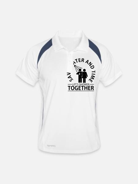 Save water and time - let's shower together - Männer Polo atmungsaktiv - Weiß/Navy - Vorne