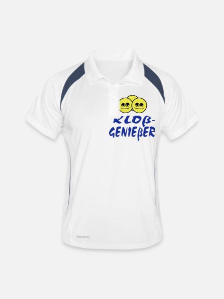 kloßgenießer - knoedel - kloß - kloss - knödel - Männer Polo atmungsaktiv - Weiß/Navy - Vorne