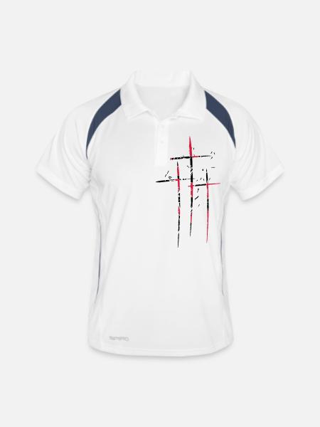3 croix design pattern scratch cool symbole vieux - Polo respirant Homme - blanc/marine - Devant