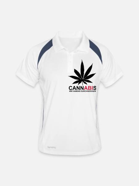 ABIMOTTO - CannABIs - Wir habens durchgezogen! - - Männer Polo atmungsaktiv - Weiß/Navy - Vorne