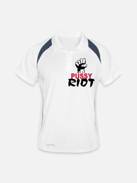 pussy riot - Männer Polo atmungsaktiv - Weiß/Navy - Vorne