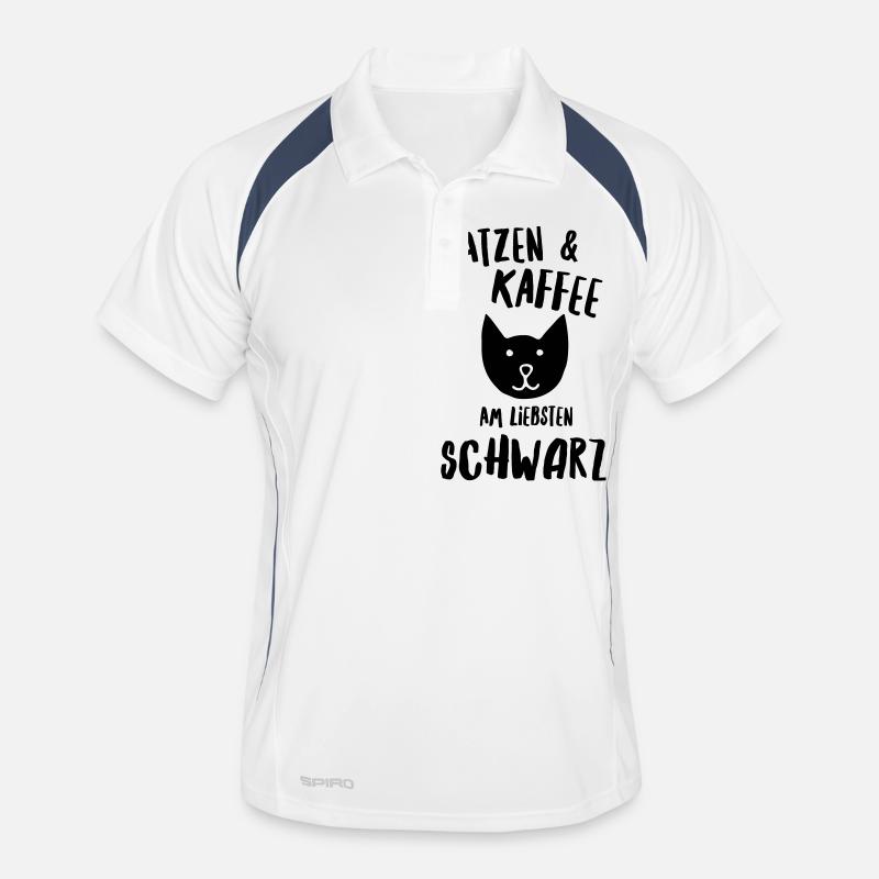 Katzen und Kaffee schwarz - Männer Polo atmungsaktiv - Weiß/Navy