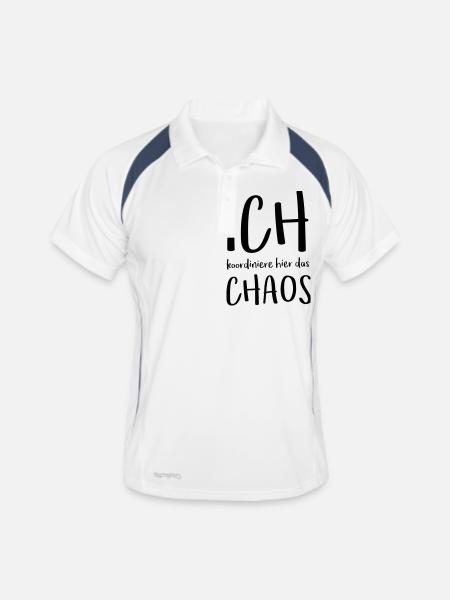 Chaos = Ich - Männer Polo atmungsaktiv - Weiß/Navy - Vorne