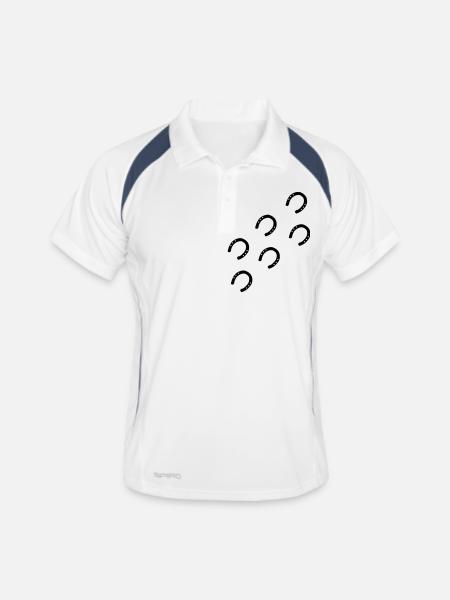 Pferd - Männer Polo atmungsaktiv - Weiß/Navy - Vorne