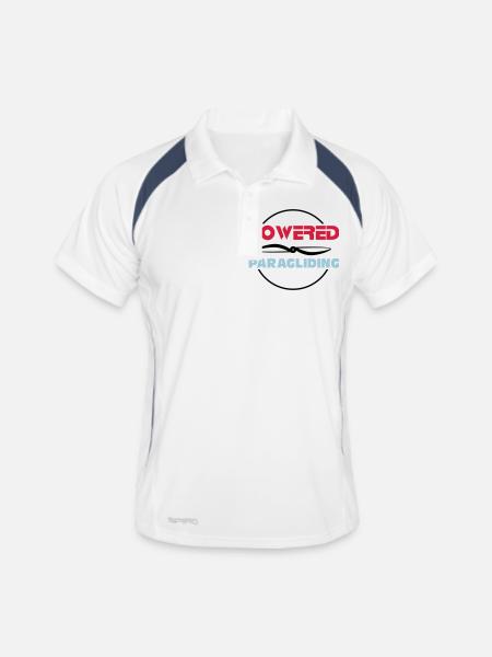 powered paragliding - Männer Polo atmungsaktiv - Weiß/Navy - Vorne