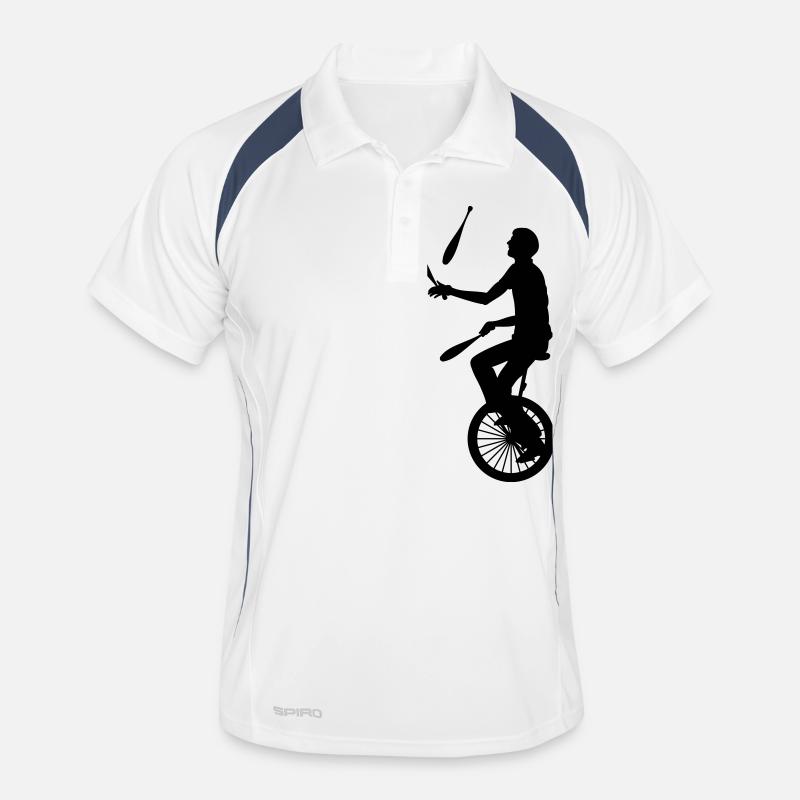 Einrad - Unicycle - Männer Polo atmungsaktiv - Weiß/Navy