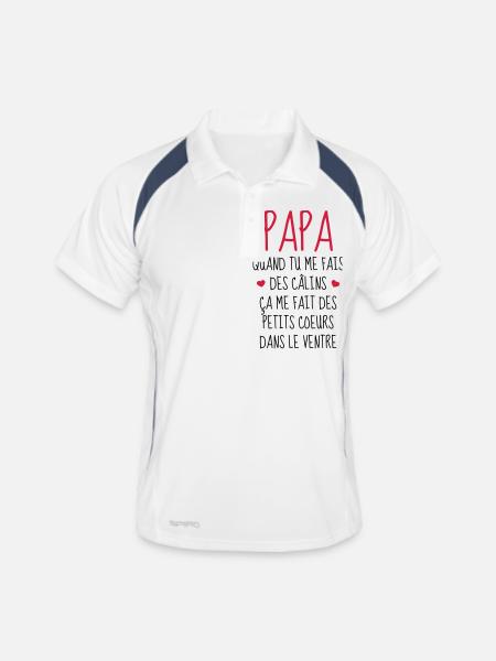 Papa - Fête des Pères - Bébé - Naissance - Baby - Polo respirant Homme - blanc/marine - Devant