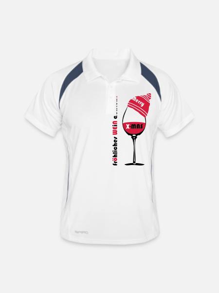 fröhliches WEIN achten ;-) - Männer Polo atmungsaktiv - Weiß/Navy - Vorne