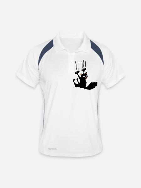 chat noir rebel ! - Polo respirant Homme - blanc/marine - Devant