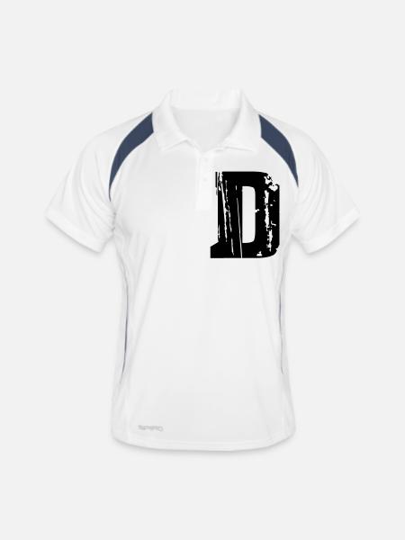 D - Buchstabe - Männer Polo atmungsaktiv - Weiß/Navy - Vorne