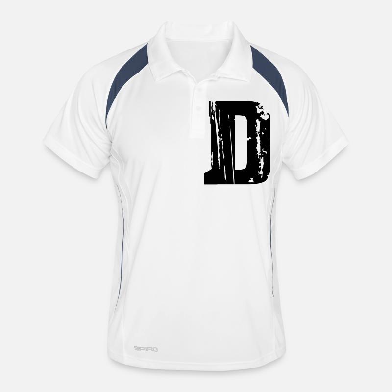 D - Buchstabe - Männer Polo atmungsaktiv - Weiß/Navy